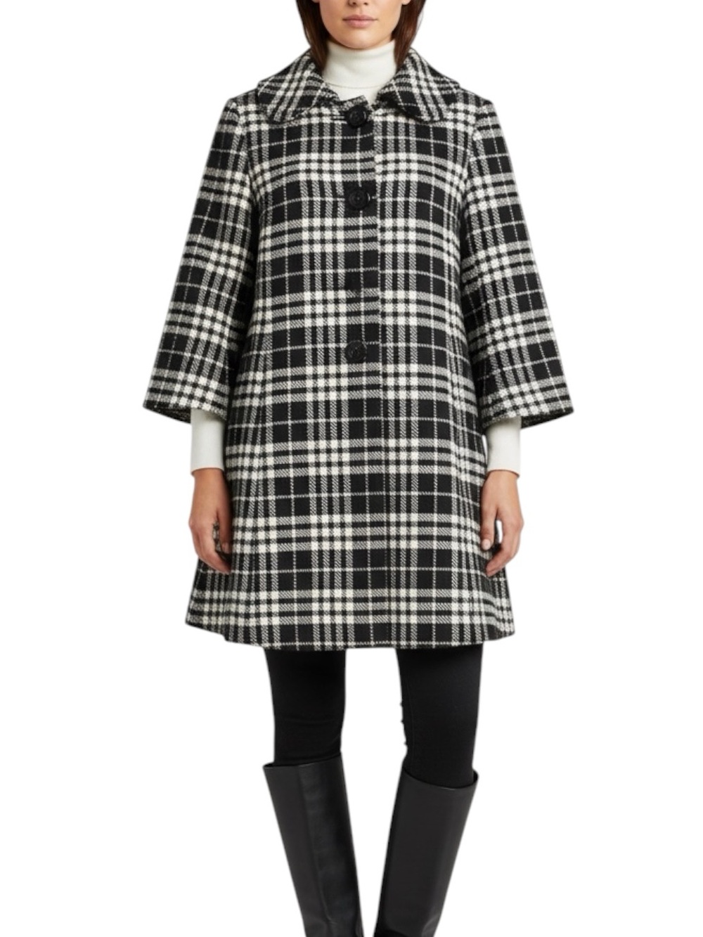 ANN TAYLOR FACTORY Plaid Car Length Coat in Black/White Size 14 — GORGEOUS!!!